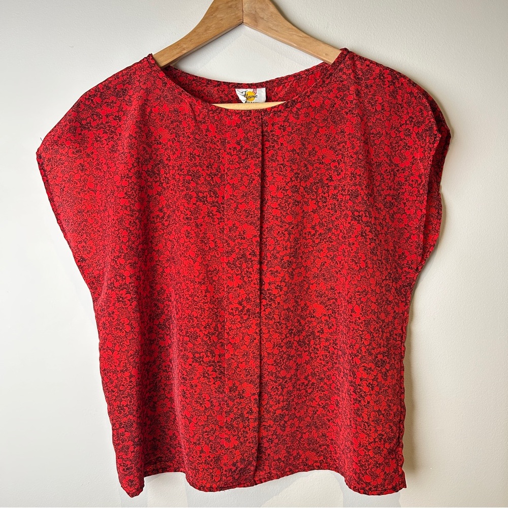 Vintage 80’s Floral Red Sleeveless Women's Top